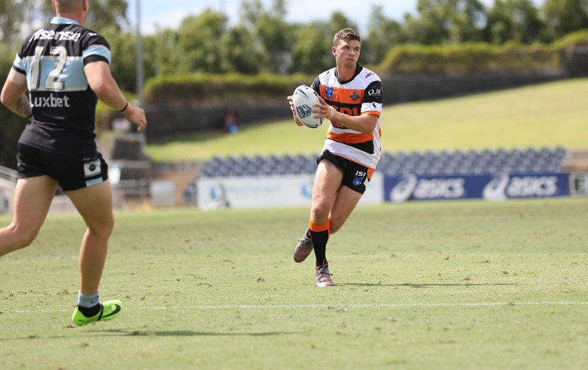 Gus Garzaniti in action for the Wests Tigers in the Jersey Flegg Cup.