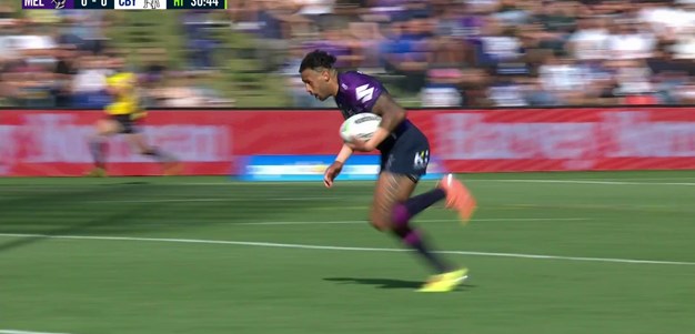 Addo-Carr intercepts a Lewis pass and sprints away