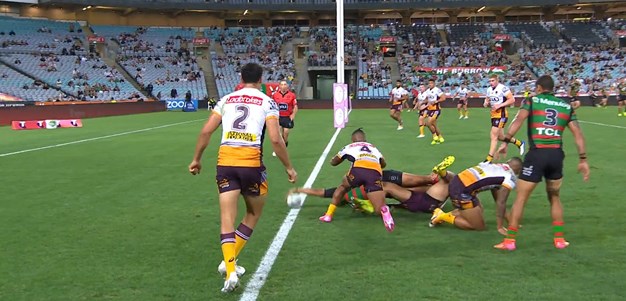 Latrell Mitchell barges over for another NRL try