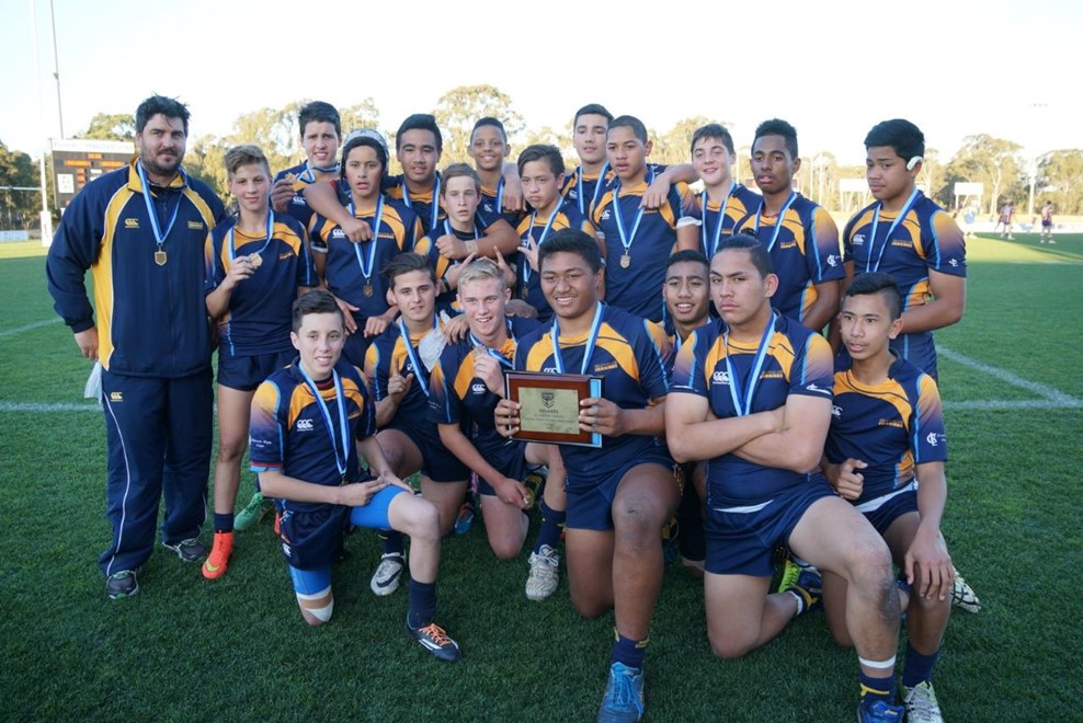 The kids from Westfields Sports High celebrating their win at the 2014 NSWRL All Schools Carnival