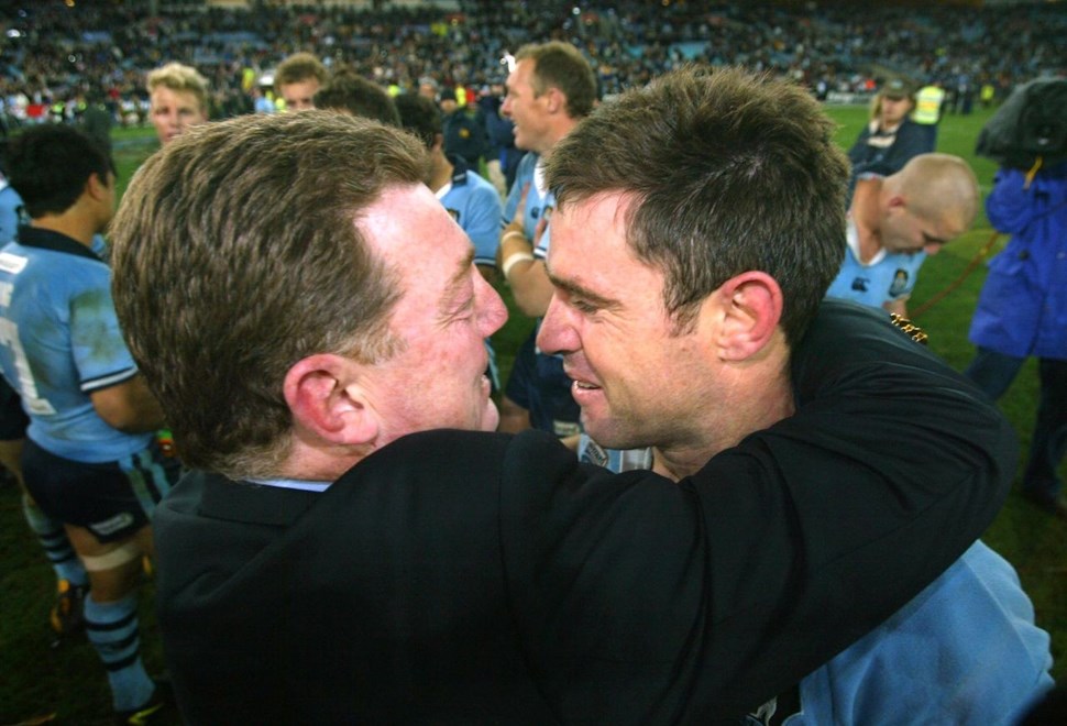 Phil Gould and Brad Fittler:     Representative Rugby League, State of Origin 3, NSW V QLD at Telstra Stadium, Sydney 7th July 2004. Digital image by Robb Cox, © Action Photographics