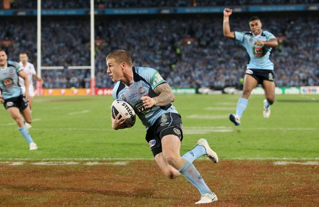 Digital Image by Chris Lane@nrlphotos.com: Trent Hodkinson Scores.  :State of Origin Rugby League-NSW v QLD Game 2 at ANZ Stadium,Wednesday 18th June 2014