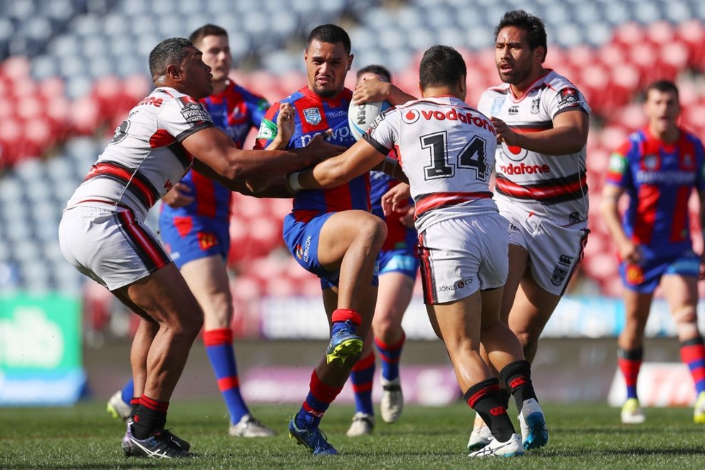 Competition - Intrust Super Premiership. Round - Round 13. Teams - Newcastle Knights v New Zealand Warriors. Date - 11th of May 2016. Venue - Hunter Stadium, Broadmeadow NSW. Photographer - Paul Barkley.