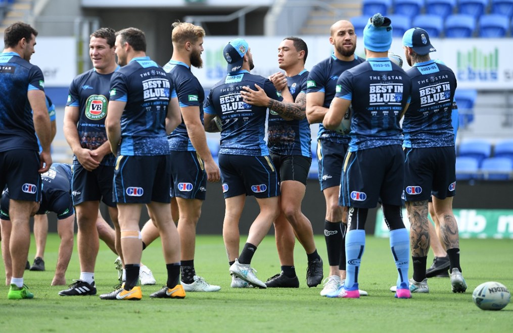 The NSW VB Blues take to Cbus Super Stadium for the Captain's Run on Tuesday, 11 July. Image - NRL Photos. 