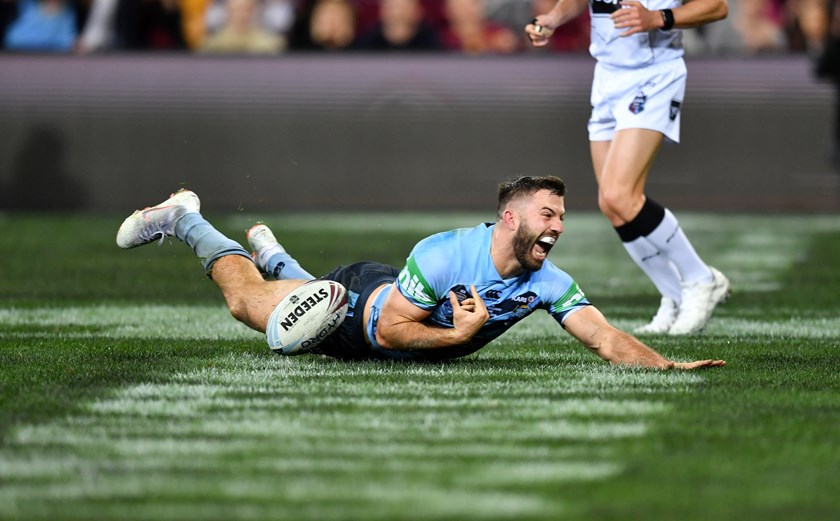 James Tedesco scoring a try in State of Origin. Photo: NRL Photos. 