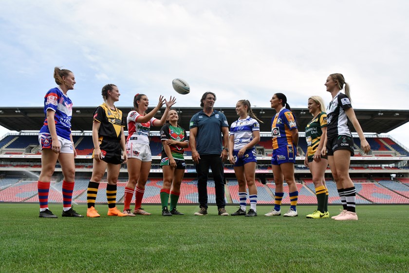Growing the Game: Nathan Hindmarsh (Centre) throws his support behind Monarch Blues Tag at Newcastle's McDonald Jones Stadium.
