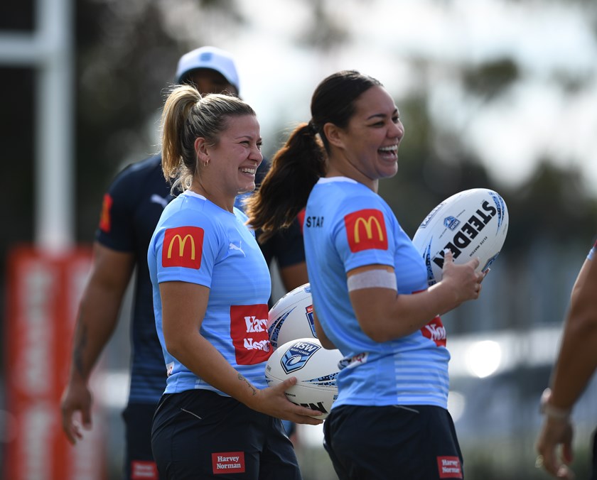 Brooke Anderson (L) and Kennedy Cherrington at Sky Blues training