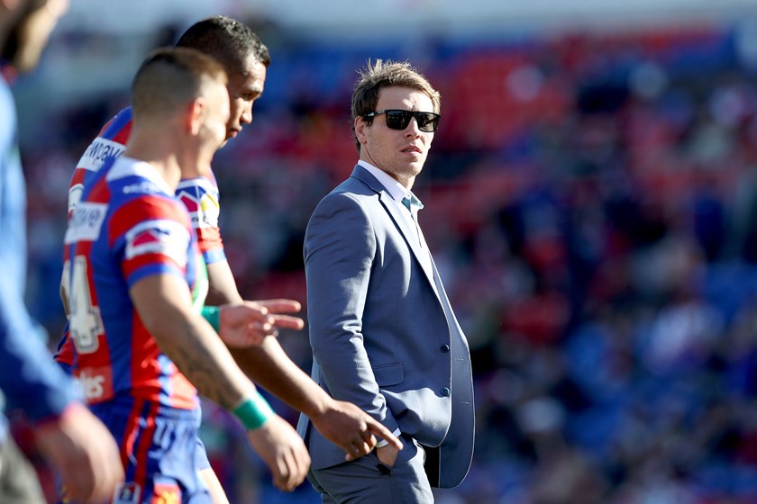Rory Kostjaysn watching on with the Newcastle Knights.