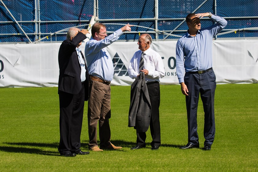 John Chalk, David Trodden, Ken Arthurson and Stuart Clark visit the training field at the NSWRL Centre of Excellence.
