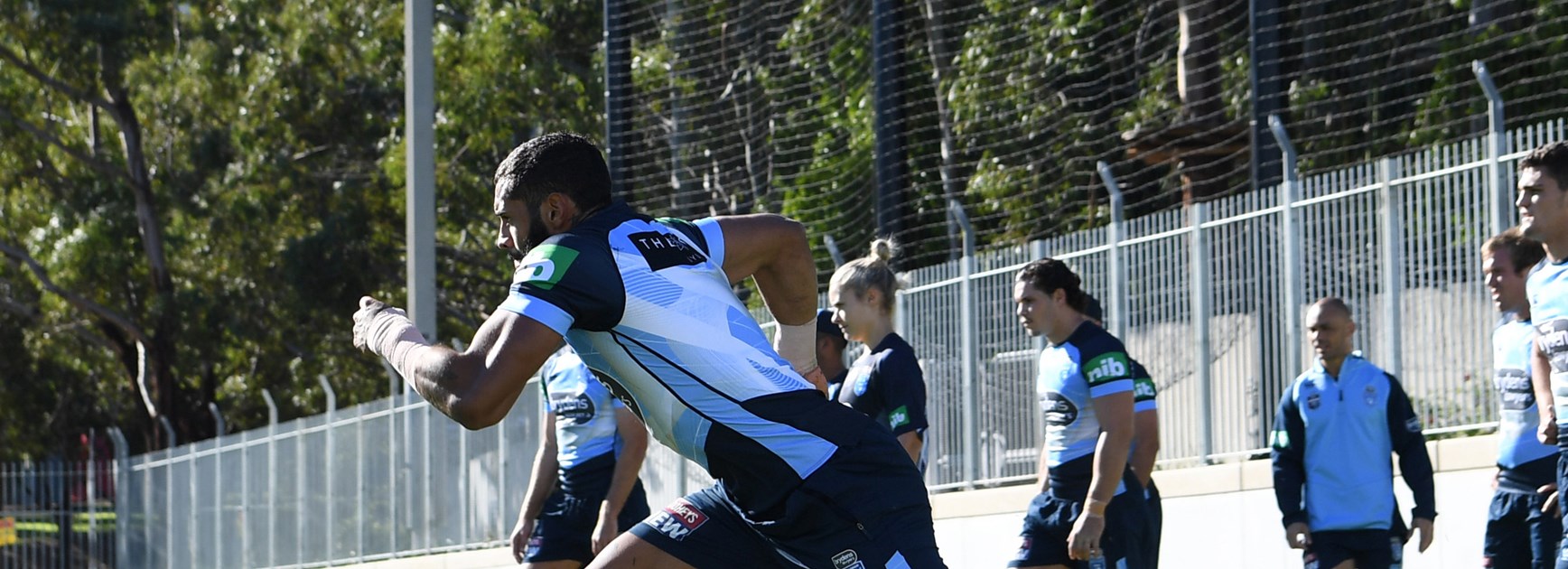 Josh Addo-Carr takes off at Brydens Lawyers NSW Blues training.