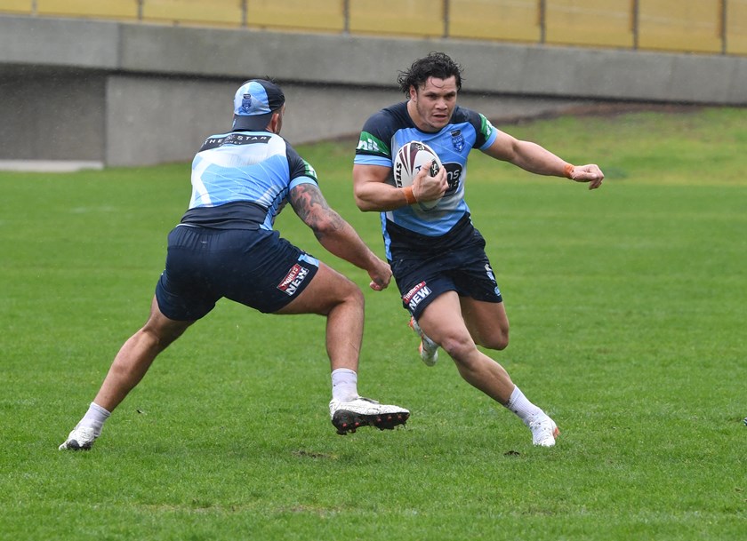 James Roberts takes on Paul Vaughan at Brydens Lawyers NSW Blues training.