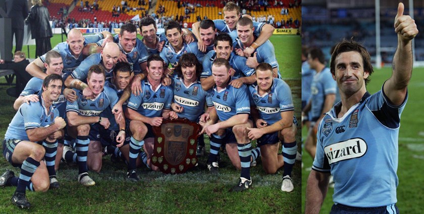 The Blues celebrate a big win in the 2005 decider, securing their third-straight Origin series and giving Andrew Johns a fitting representative farewell.